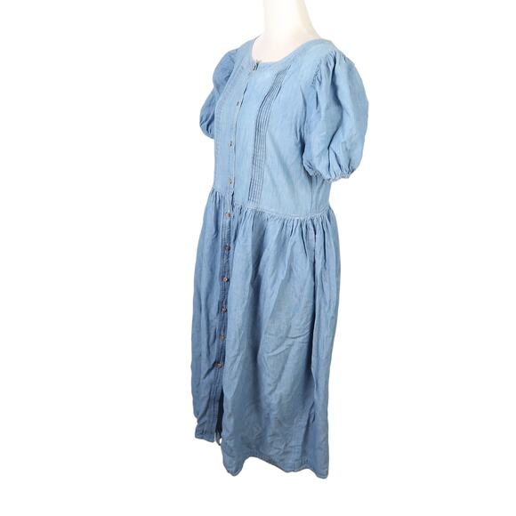 Vintage 90s Laura Ashley light wash blue denim midi dress 4 - Picture 3 of 7